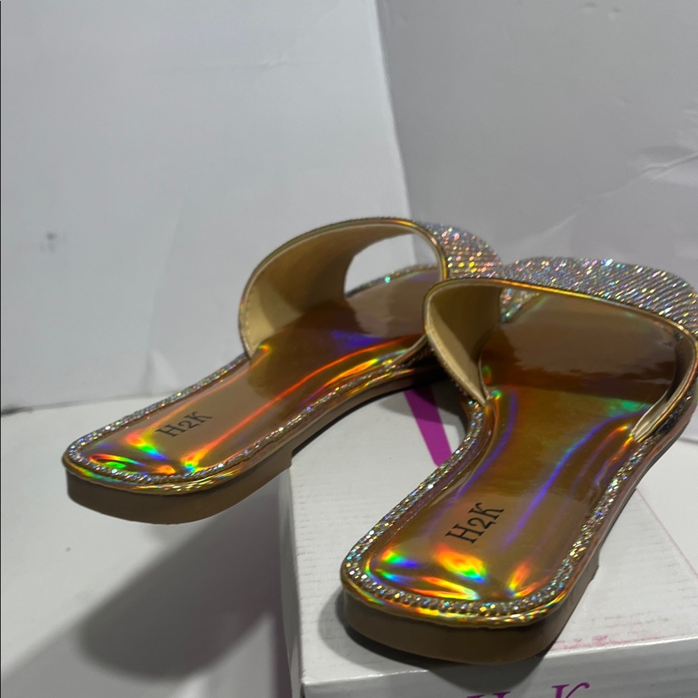 H2K Gold Rhinestone Slide Sandals - Picture 4 of 16